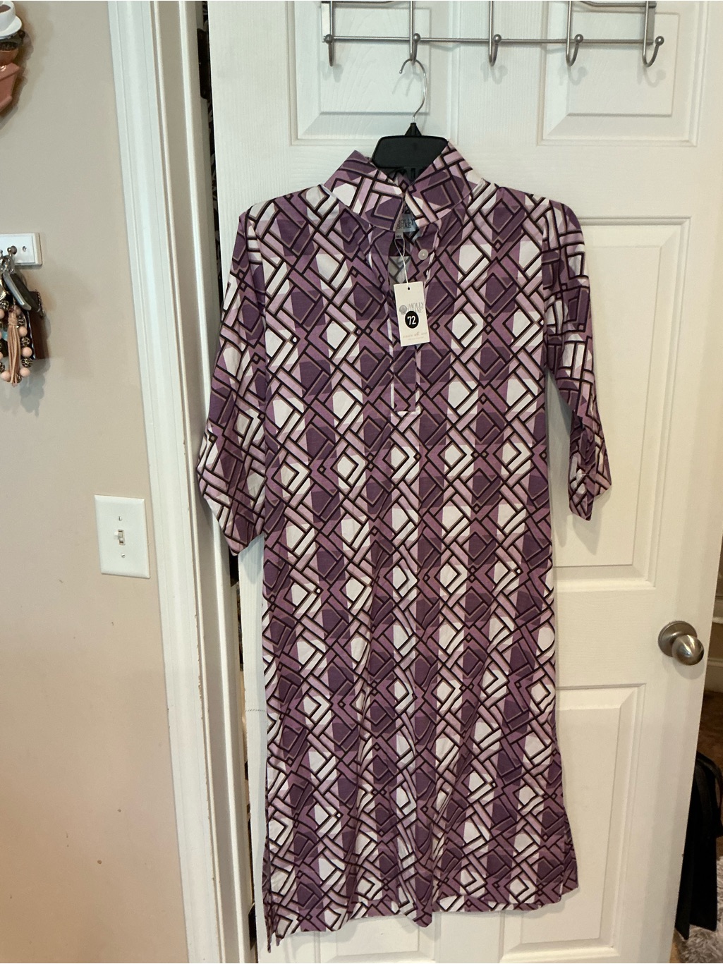 Purple Geometric Midi Shirt Dress With Collar